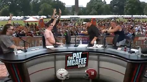 Wild live TV scenes on Pat McAfee Show as AJ Hawk lands student free ...