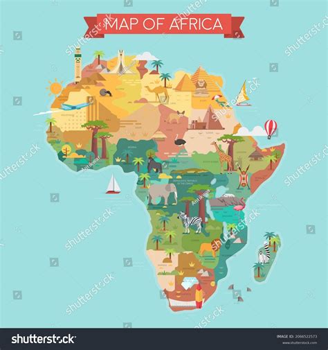 Africa Tourist Map Famous Landmarks Map Stock Vector (Royalty Free ...