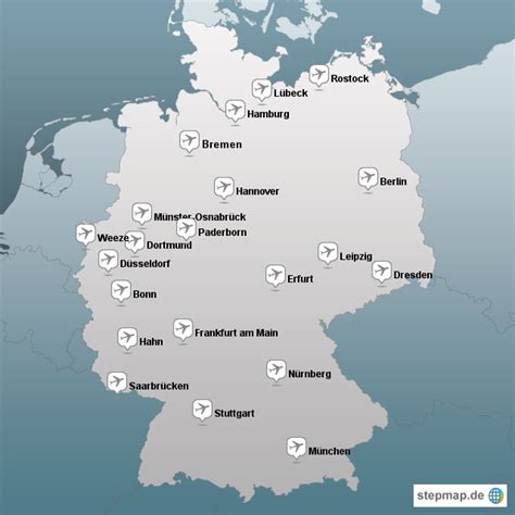 StepMap flughäfen Landkarte für Deutschland