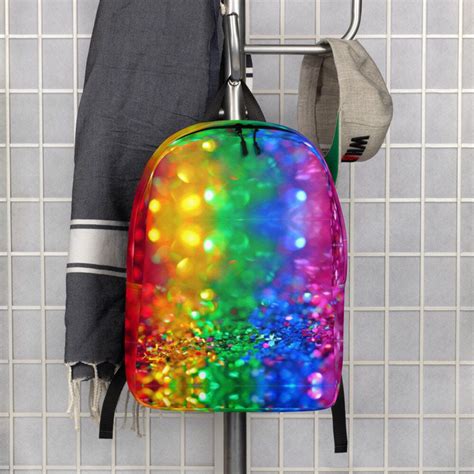 Rainbow Backpack School Bag Glitter Print Minimalist Etsy