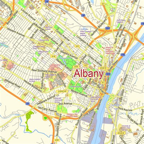 Albany new york us printable vector map – Artofit