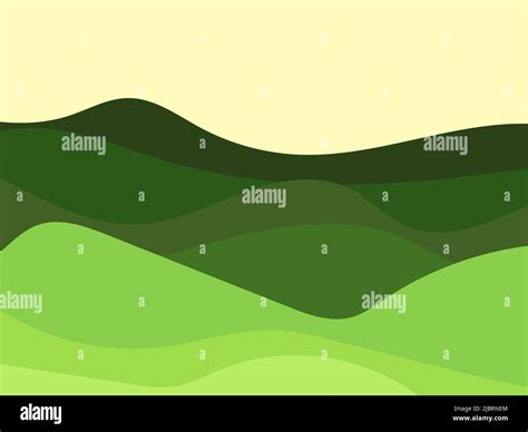 Landscape With Green Wavy Hills In A Minimalist Style Wavy Meadows And