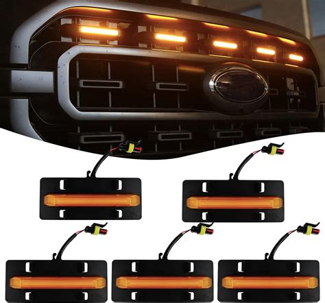 Geegeetop 5pcs Grille Lights Led Amber Front Grille Makers Lights Accessories Compatible With