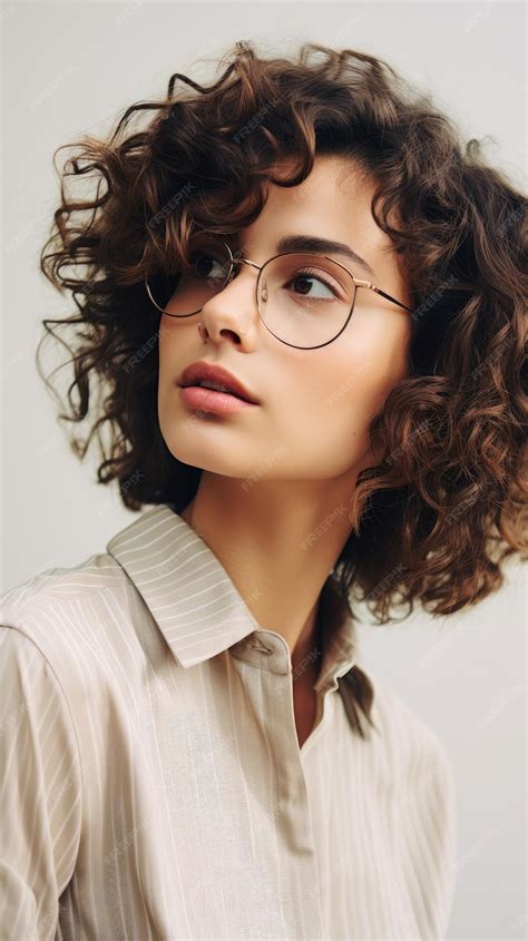 Premium Photo Woman Wearing Glasses Short Curly Hair