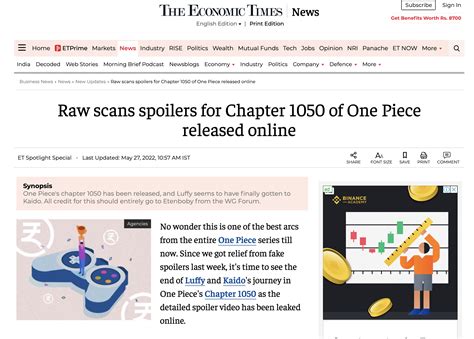 Why is there an article on latest chapter on Economic Times in Business