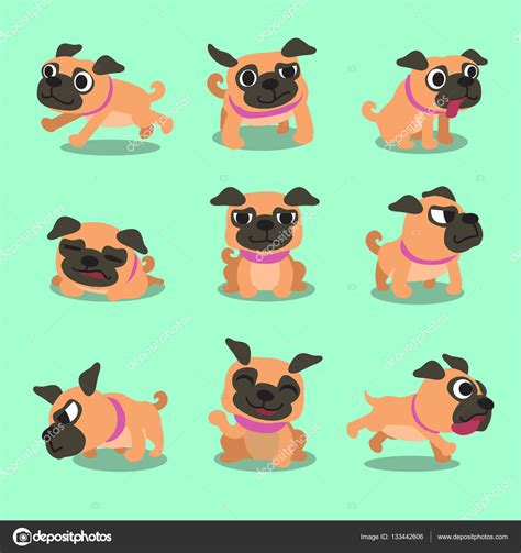 Cartoon Character Pug Dog Poses — Stock Vector © Jaaak 133442606