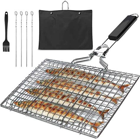 AIMENGA Faltbarer BBQ Fischbräter Grillkorb Tragbares Grill