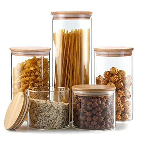 YUNCANG Glass Storage Jars [Set of 5],Clear Glass Food Storage ...