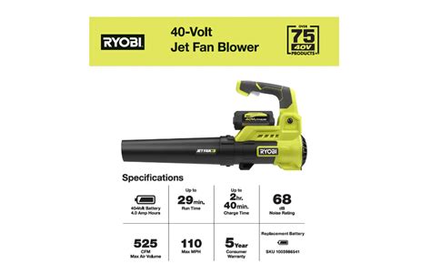 Ryobi Ry40480vnm 40v 110 Mph 525 Cfm Cordless Battery Variable Speed Jet Fan Leaf Blower With 4