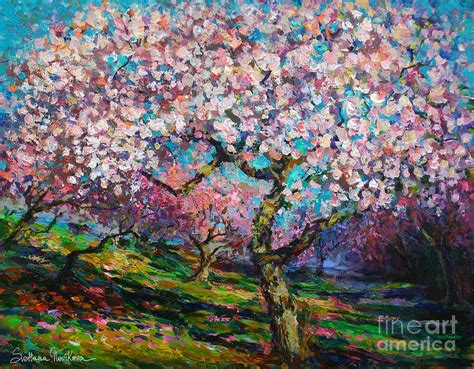 Impressionistic Spring Blossoms Trees Landscape Painting Svetlana