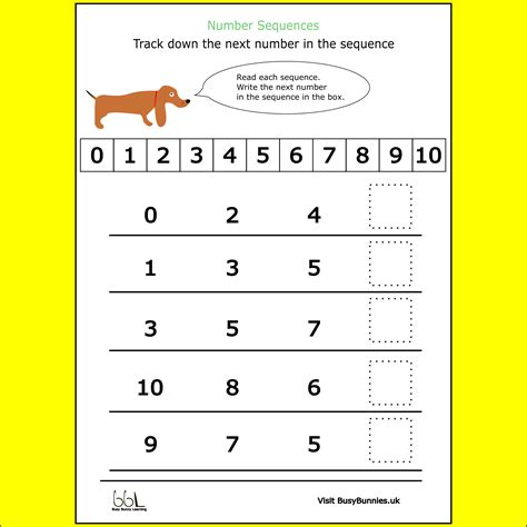 Number Sequence Sheet 0 10 Busy Bunnies Learning