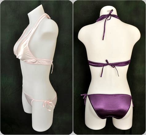 Sexy Satin Halter String Bikini Set Pearl Off White Fit Size