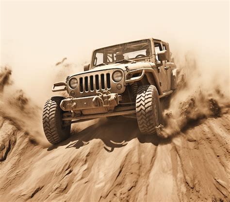 Premium Ai Image Arafed Jeep Driving On A Dirt Road In The Desert