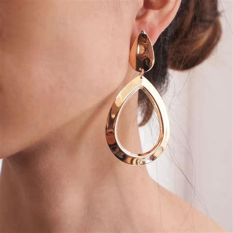 Vintage Water Drop Oval Dangle Drop Earrings For Women Gold Color