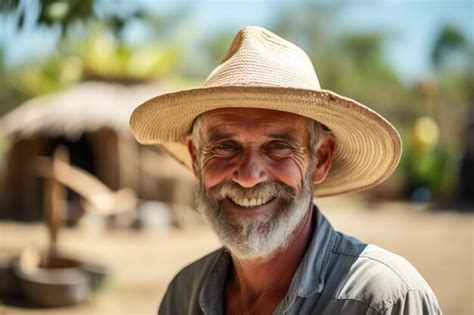 Premium Ai Image Smiling Man Wearing A Straw Hat