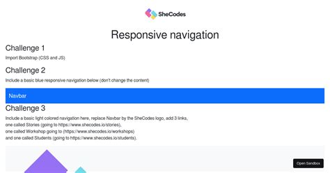 Responsive Navigation Challenge Forked Codesandbox