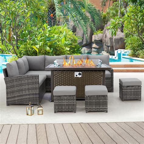 Aecojoy Brown Piece Wicker Outdoor Patio Fire Pit Set With Gray