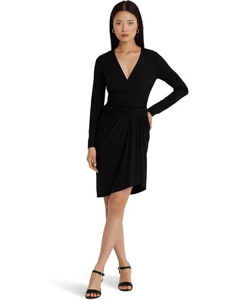 LAUREN Ralph Lauren Ruched Stretch Jersey Surplice Dress Zappos