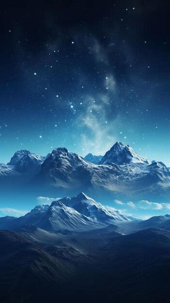 Premium Photo | Snowy mountains in the night sky with stars