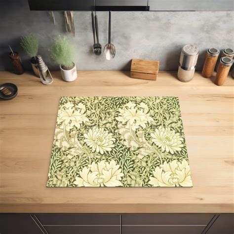 KitchenYeah Inductie Beschermer 59x52 Cm Rozen Bloemen Groen