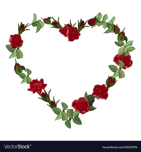 Heart Frame Red Roses Flowers Isolated Royalty Free Vector