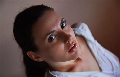 Wallpaper Girl Photo Model Lips Face Brunette Shirt Portrait For Mobile And Desktop