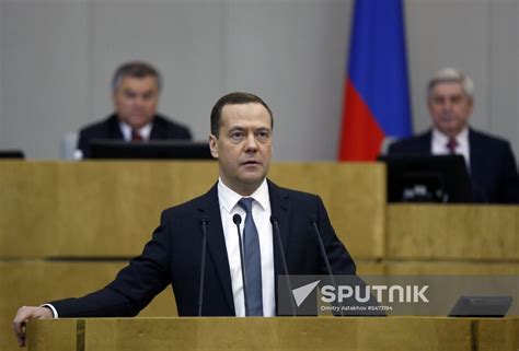 Prime Minister Dmitry Medvedev Speaks At State Duma Sputnik Mediabank