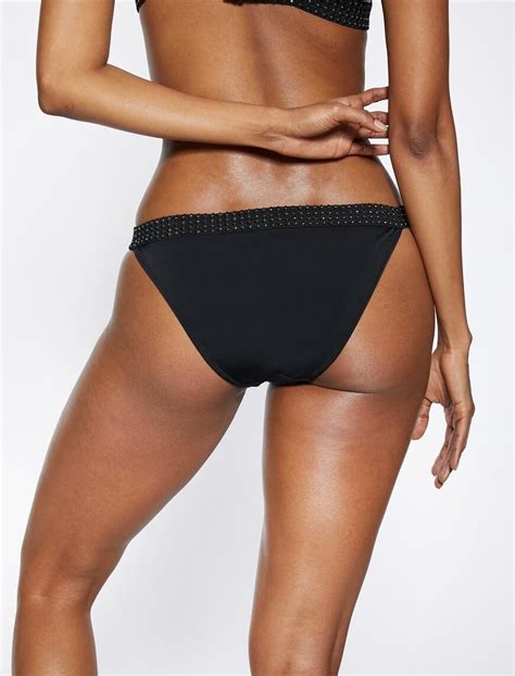 Siyah Kadın Bikini Altı Nakışlı Kalın Bel Detaylı 3SAK00117BM Koton