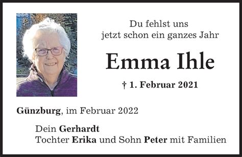 Traueranzeigen Von Emma Ihle Augsburger Allgemeine Zeitung