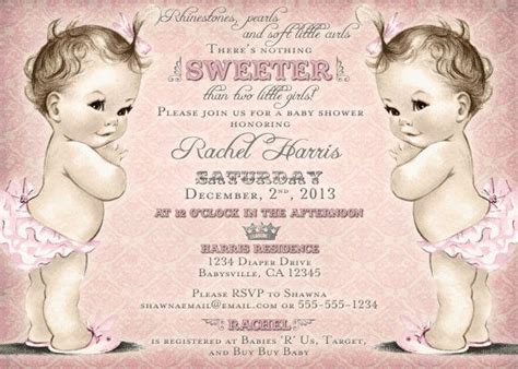 Twins Baby Shower Invitation For Twin Girls Vintage Etsy