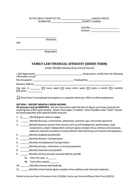 Florida Financial Affidavit Long Form Fillable Printable Forms Free