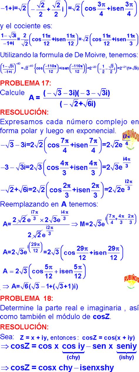 NUMEROS COMPLEJOS EN TRIGONOMETRIA PROBLEMAS RESUELTOS