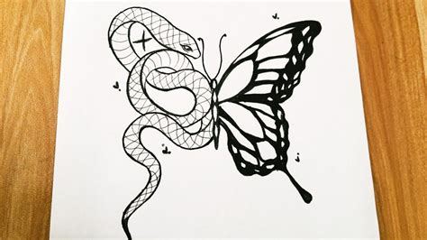 How To Draw A Butterfly Snake Tattoo Tattoo Drawing Tutorial YouTube