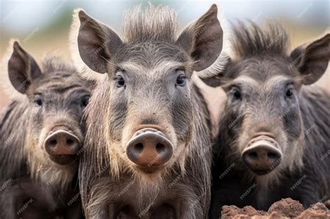 Premium AI Image | Group of Warthogs pigs close up in the wild