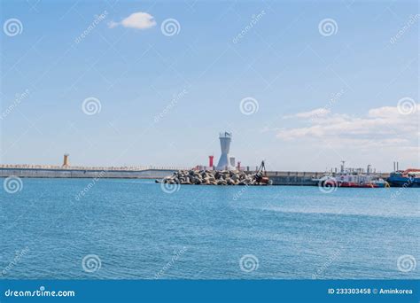 Seascape Of Korean Harbor With White Lighthouse Stock Photo Image Of