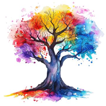 Colorful Tree Of Life Watercolor Painting, Watercolor Painting, Tree ...