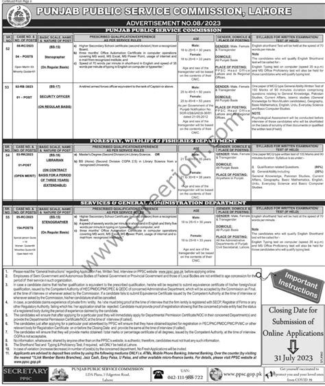 Punjab Public Service Commission Ppsc Jobs July