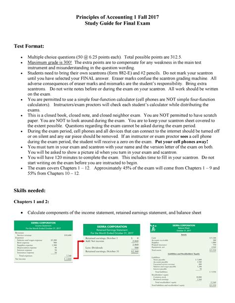 Final Exam Study Guide Principles Of Accounting 1 Fall 2017 Study