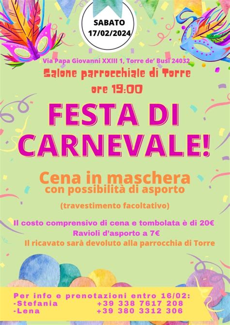 FESTA DI CARNEVALE SABATO 17 FEBBRAIO 2024 PARROCCHIE IN TORRE DE BUSI