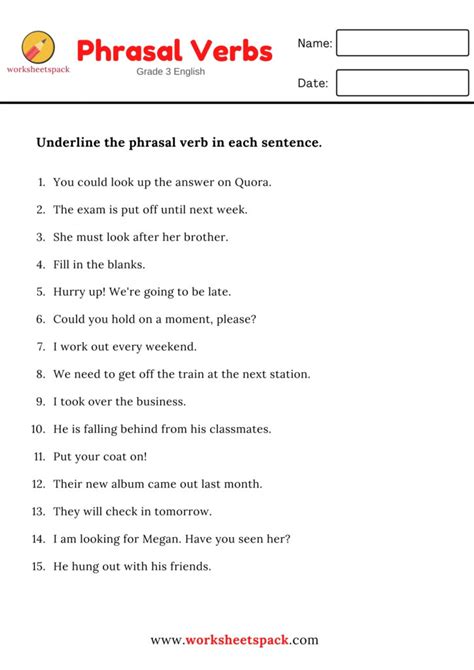 PHRASAL VERBS WORKSHEET 15 SENTENCES Worksheetspack