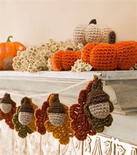 Acorn And Leaf Garland And Mini Crocheted Pumpkins Fall Crochet