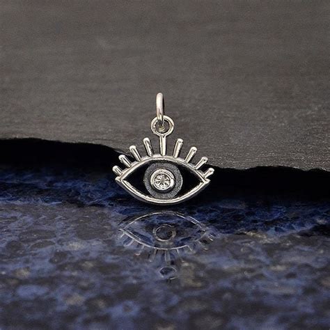 Sterling Silver Evil Eye Charm With Gem 925 Sterling Silver Etsy