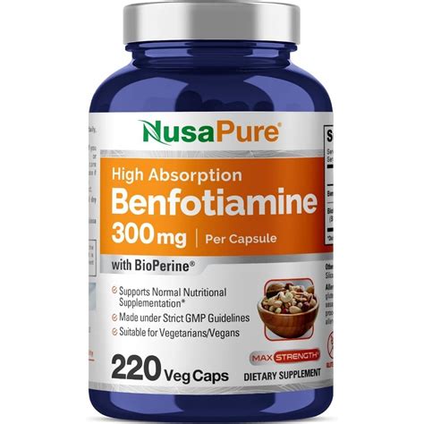 NusaPure Benfotiamine 300mg 220 Veggie Caps Non GMO Vegan Gluten