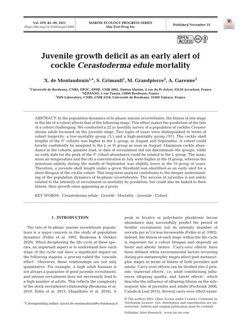 Pdf Juvenile Growth Deficit As An Early Alert Of Cockle Cerastoderma