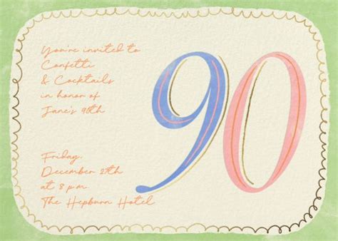 90th Birthday Invitations | Send online instantly | RSVP tracking