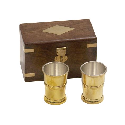 Set Of 2 Polished Brass Rum Cups With Silver Plating In 4 Rosewood