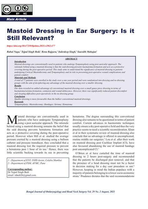 (PDF) Mastoid dressing post ear surgery