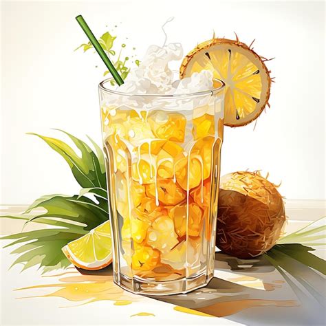 Premium Ai Image Watercolor Of Pia Colada Drink A Tropical Cocktail