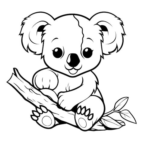 Libro para colorear para niños Oso Koala sentado en una rama Vector