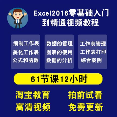 Excel视频教程 Excel2016图表函数透视表vba办公入门到精通教程虎窝淘